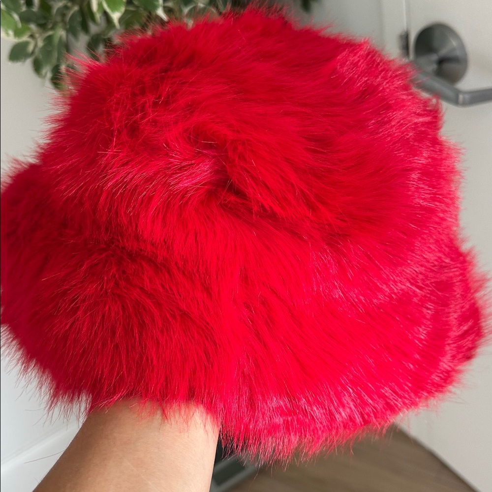 C&D Brand NWT Luxurious Red Faux Fur Hat